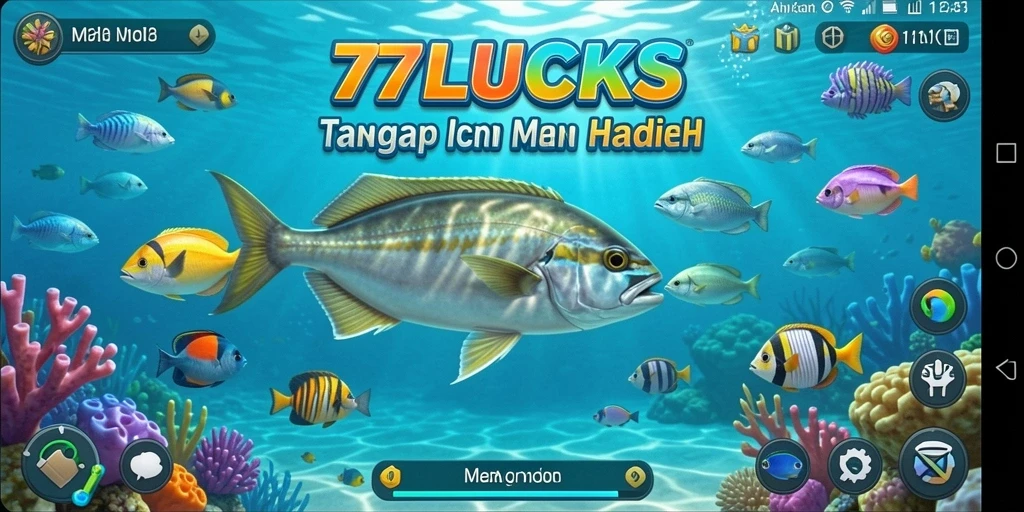 Tampilan gameplay 77LUCKS yang menarik saat menangkap ikan.