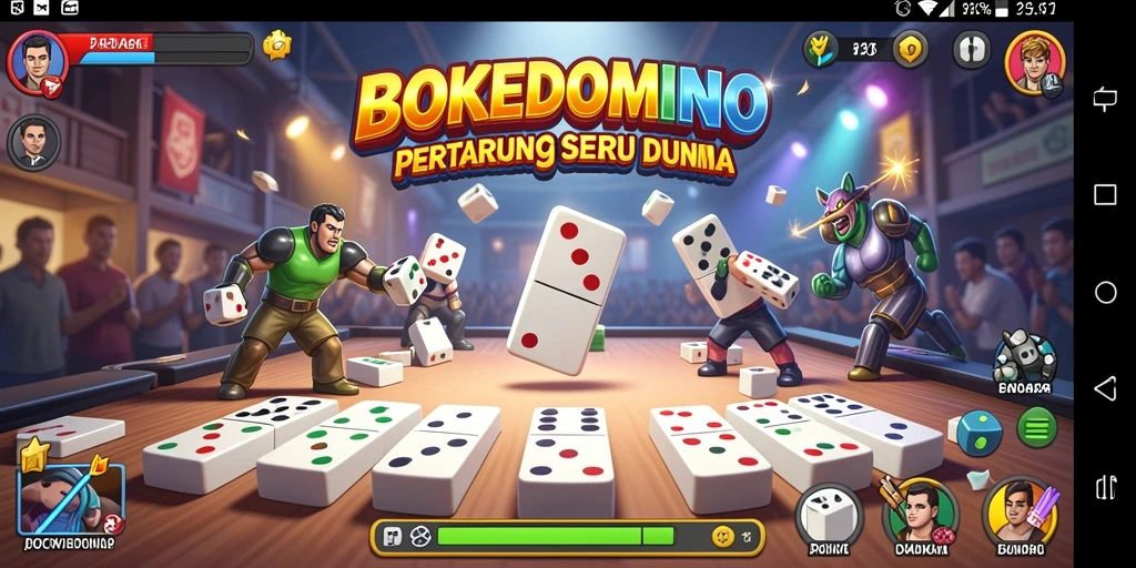 Screenshot gameplay BOKEDOMINO yang menampilkan pertarungan yang seru.