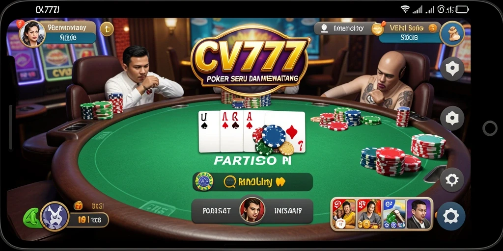 Screenshot menunjukkan permainan Poker yang seru dan interaktif di CV777.
