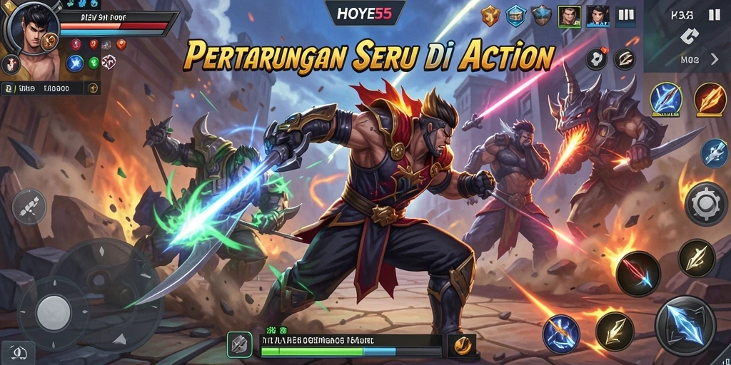 Tampilan gameplay seru dan penuh aksi di HOYE55.