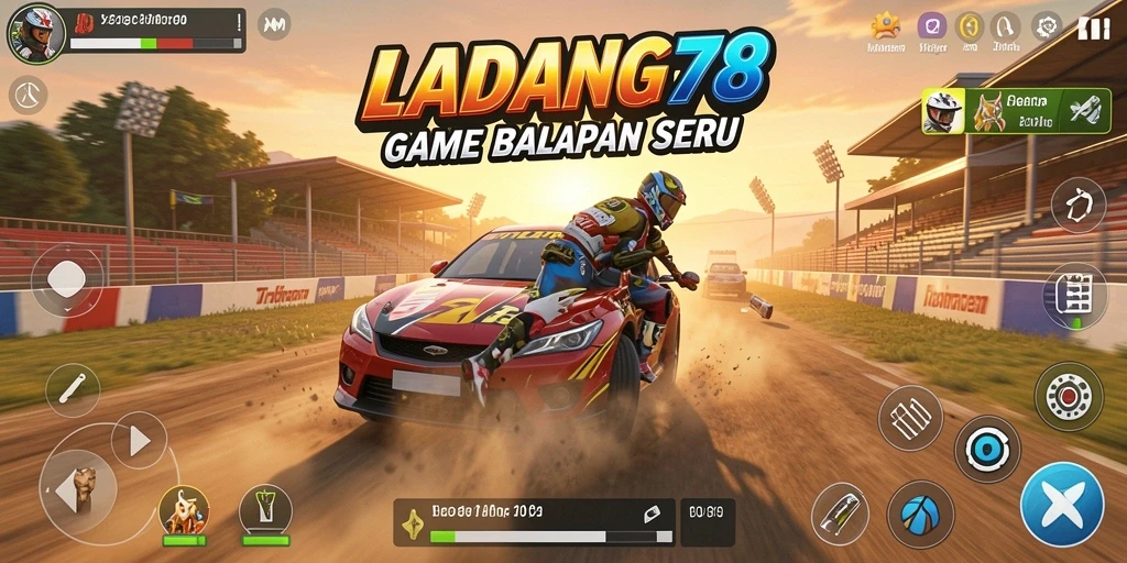 Tampilan screenshot LADANG78 menampilkan aksi balapan yang mendebarkan dan kendaraan yang keren.