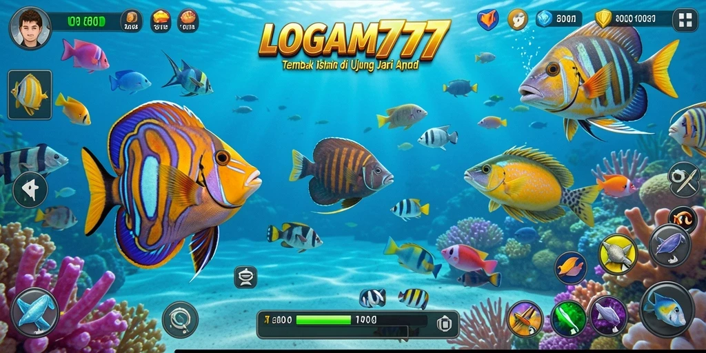 Tampilan gameplay seru dari LOGAM777 yang penuh aksi tembak ikan.