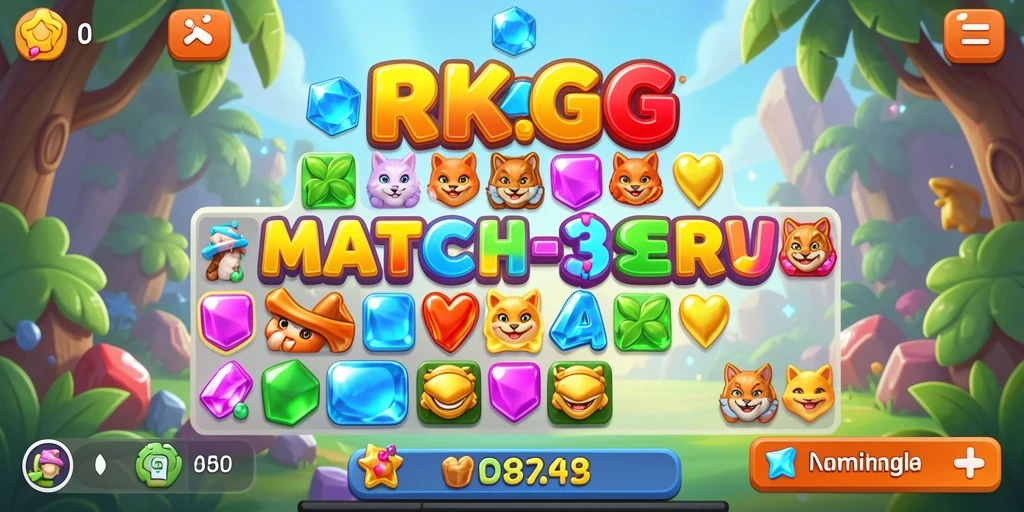 Screenshot gameplay RKGG menampilkan pola permainan Match-3 yang seru.