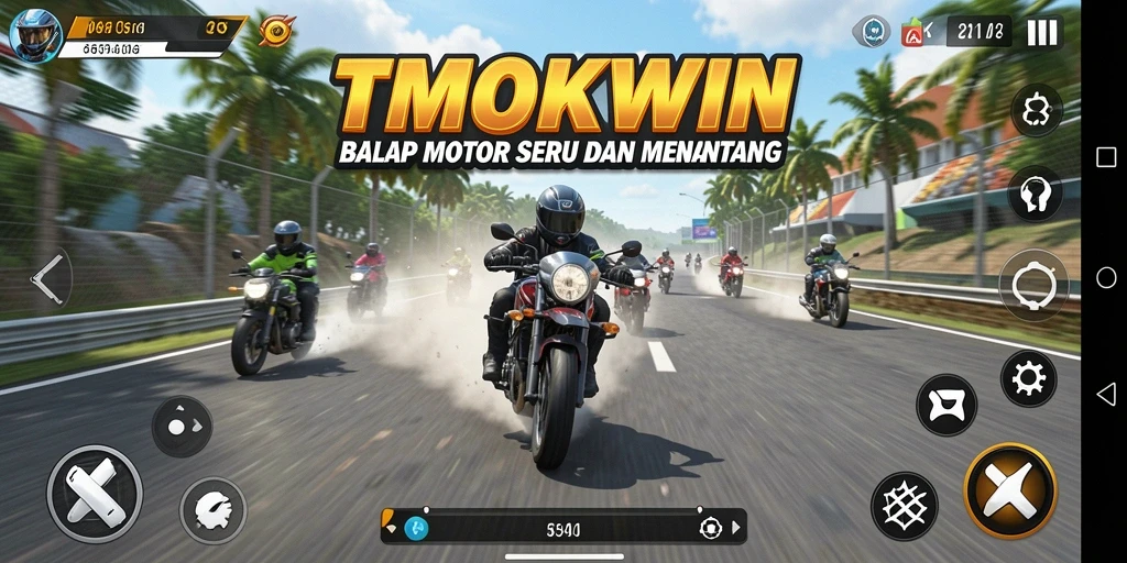 Screenshot gameplay TMOKWIN menampilkan balapan motor yang seru dan intens.